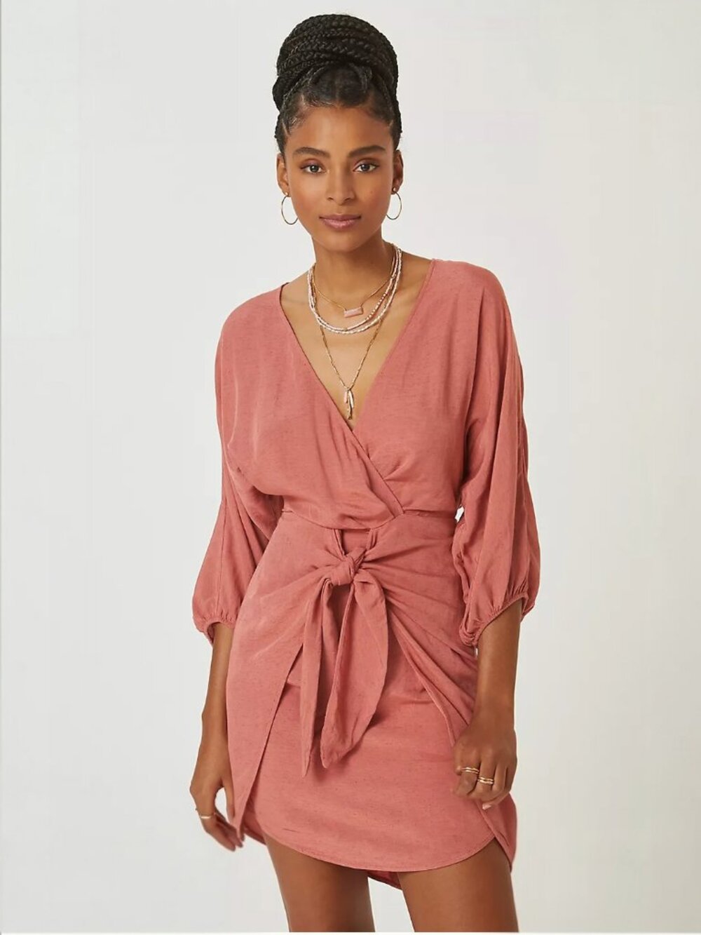 Anthropologie Tie-Front Backless Puff Sleeve Mini Dress